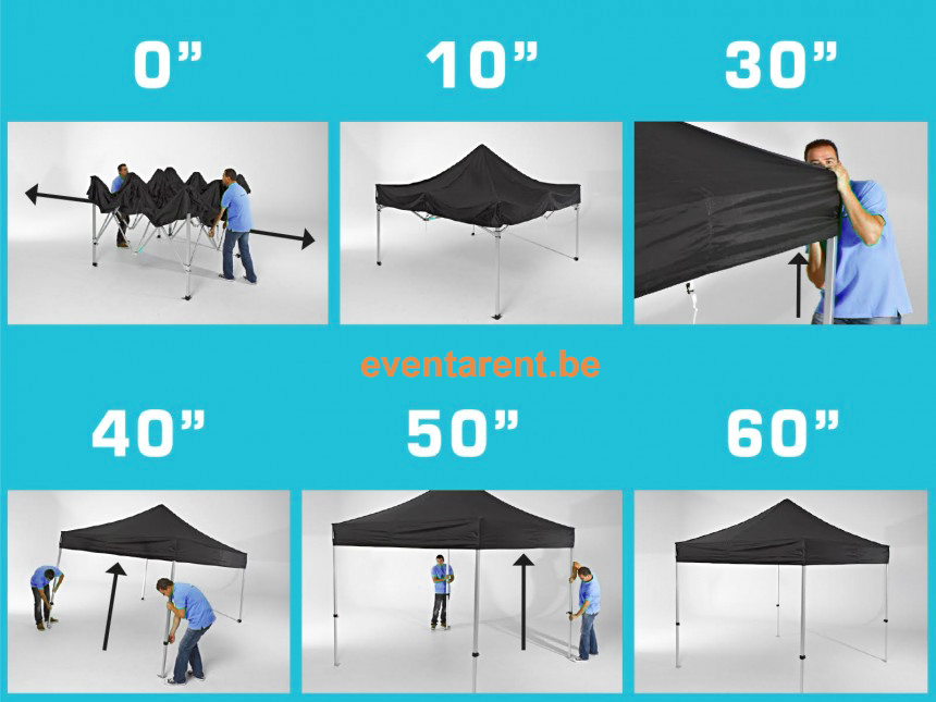 Vouwtent 3x3m zwart (zonder zijwanden)